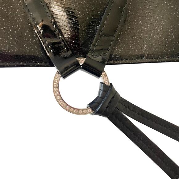 Longchamp Idole Y2K Vintage Black Patent Leather Clutch Silver Ring Tassel - Picture 3 of 10